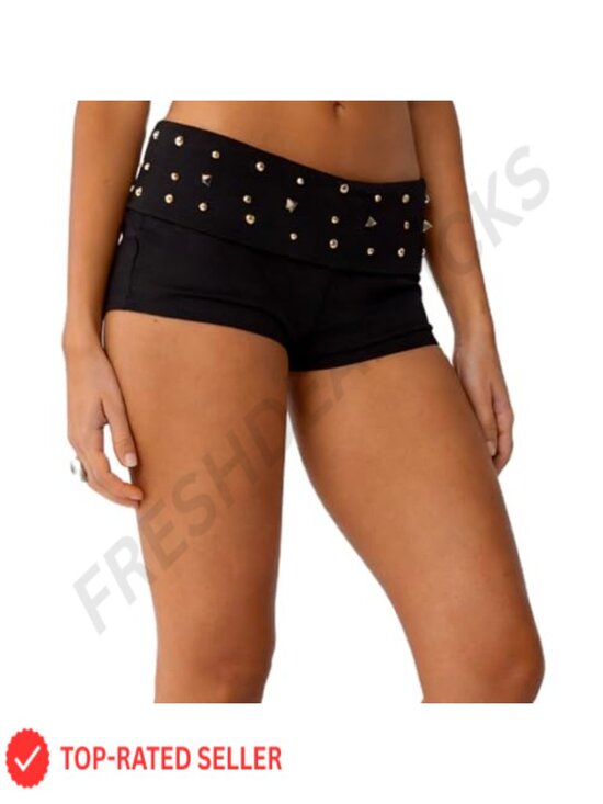 Other - Women Low Waist Studded Fold Over Shorts Rivet Shorts Slim Fit Boxer Rave Mini